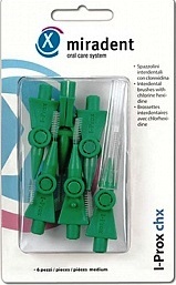 Ершики межзубные I-Prox chx medium Ø0,8 мм, цилиндрической формы, зеленые, Miradent, 6 шт.
